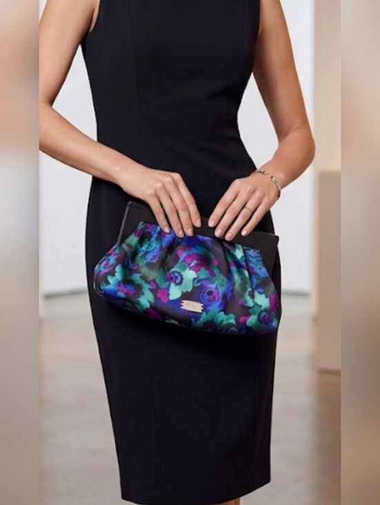 Ted Baker Handbags - Nine West Satin Floral Clutch in Black, Green & Purple